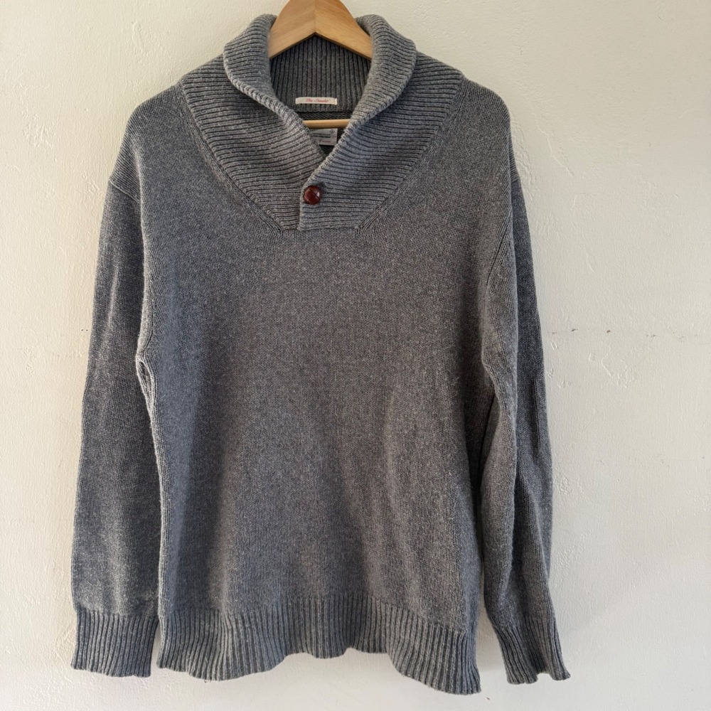 Gant Rugger Mens The Shawler‎ Gray Shawl Collar Knit Sweater Button Medium